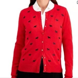 Charter Club red Scotty dog embroidered button cardigan whimsical preppy twee S